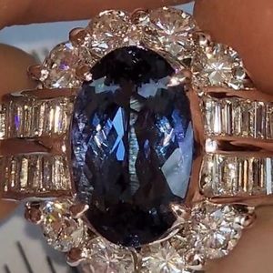 STUNNING! GIA Cert. 4.13Ct Blue Tanzanite and 2.55ct Diamond Platinum ring Sz 6